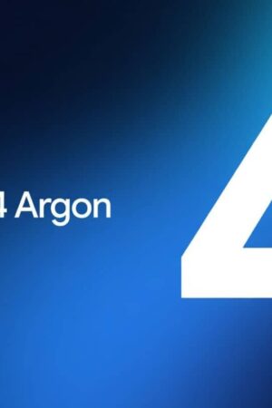 Gemini 4 Argon logo與大號數字4在藍色背景上.