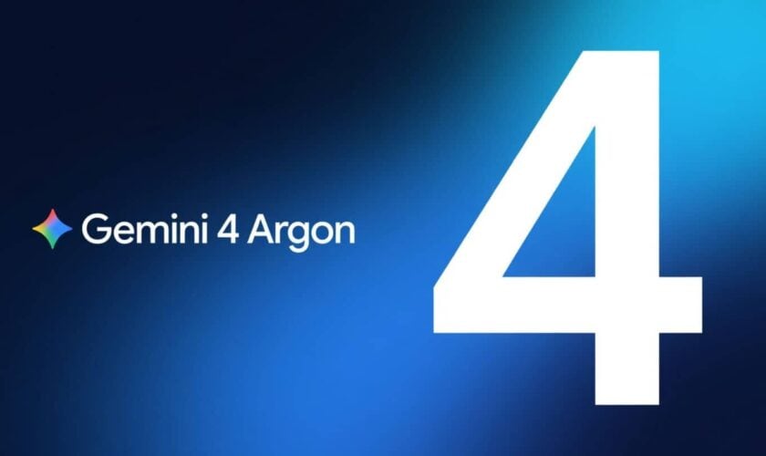 Gemini 4 Argon logo與大號數字4在藍色背景上.