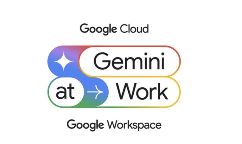 Google Cloud Gemini at Work logo with colorful design and text.