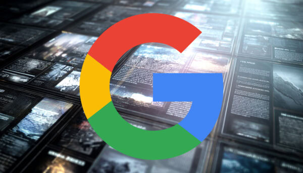 Google AI新聞授權合作 Google標誌在科技新聞背景中,象徵數位媒體與AI技術融合.