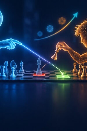 人工智能與人類進行象棋對弈,展現科技與智慧的結合.