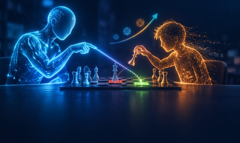 人工智能與人類進行象棋對弈,展現科技與智慧的結合.
