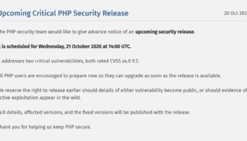 PHP安全漏洞修復公告，提醒用戶升級以保障系統安全。.
