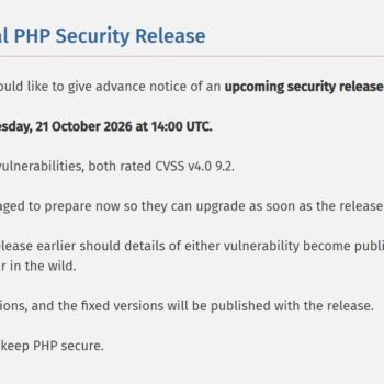 PHP安全漏洞修復公告，提醒用戶升級以保障系統安全。.