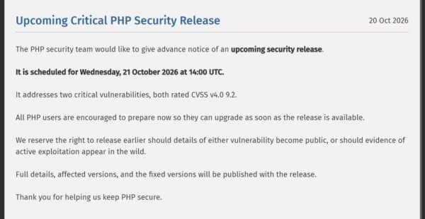 PHP安全漏洞修復公告 PHP安全漏洞修復公告,提醒用戶升級以保障系統安全。.